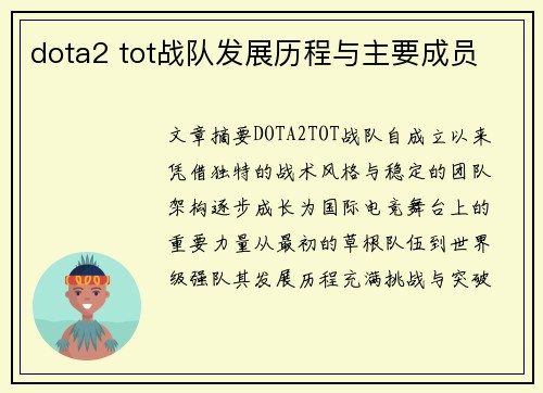 dota2 tot战队发展历程与主要成员